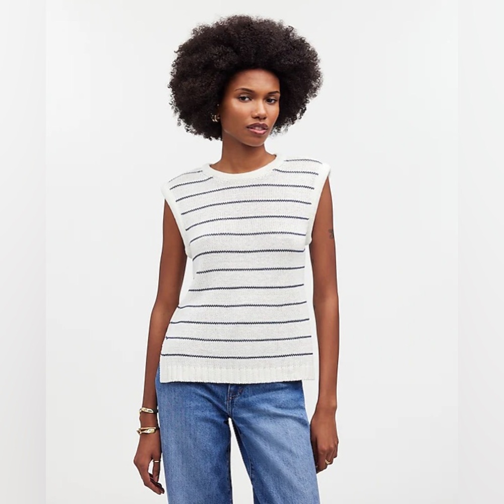 Madewell - Puff-Trim Sweater Vest in Stripe